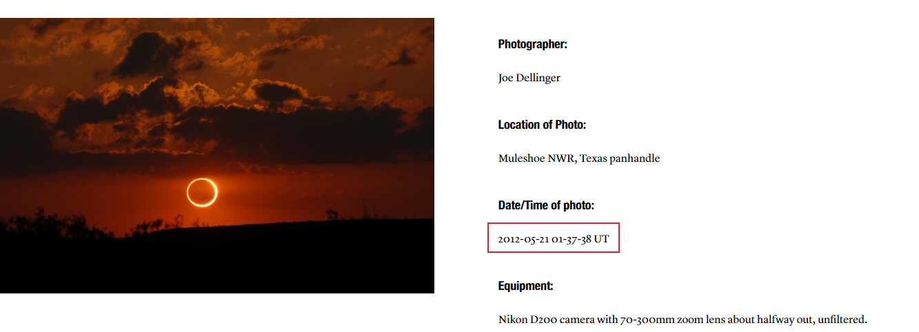  كسوف الشمس الذي شوهد في ولاية تكساس الأميركية يوم 21 مايو/أيار عام 2012.